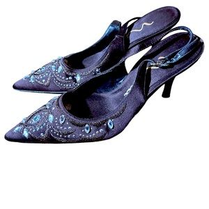 Nina Women’s Brown Jeweled Slingback Pumps Size 6
